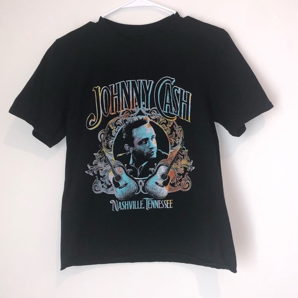 Johnny Cash Tops - Johnny Cash Nashville Medium Black Cropped T-shirt